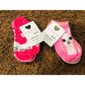 Essie Legwear Kids Ankle‎ Socks Two Pairs Girl Pack Size 6-8 Kitten Pink NEW